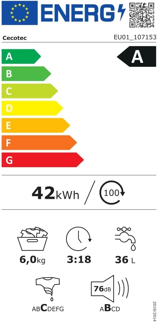 Cecotec - Bolero DressCode 6kg, Inverter, 16 programmes, 1000tr/min 620