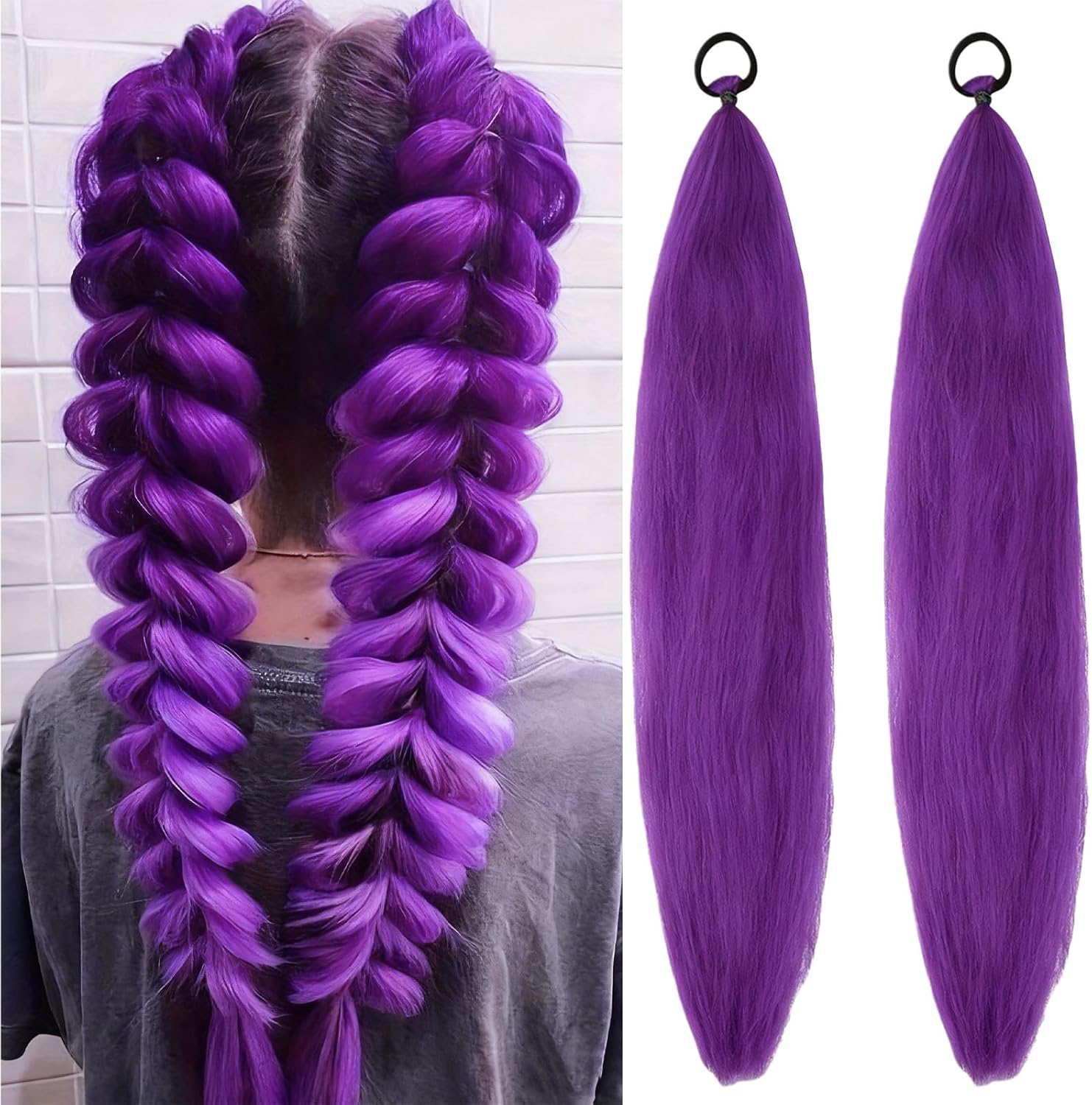 Rumi - Extensions de cheveux violets - 60cm - 2 tresses pour cosplay