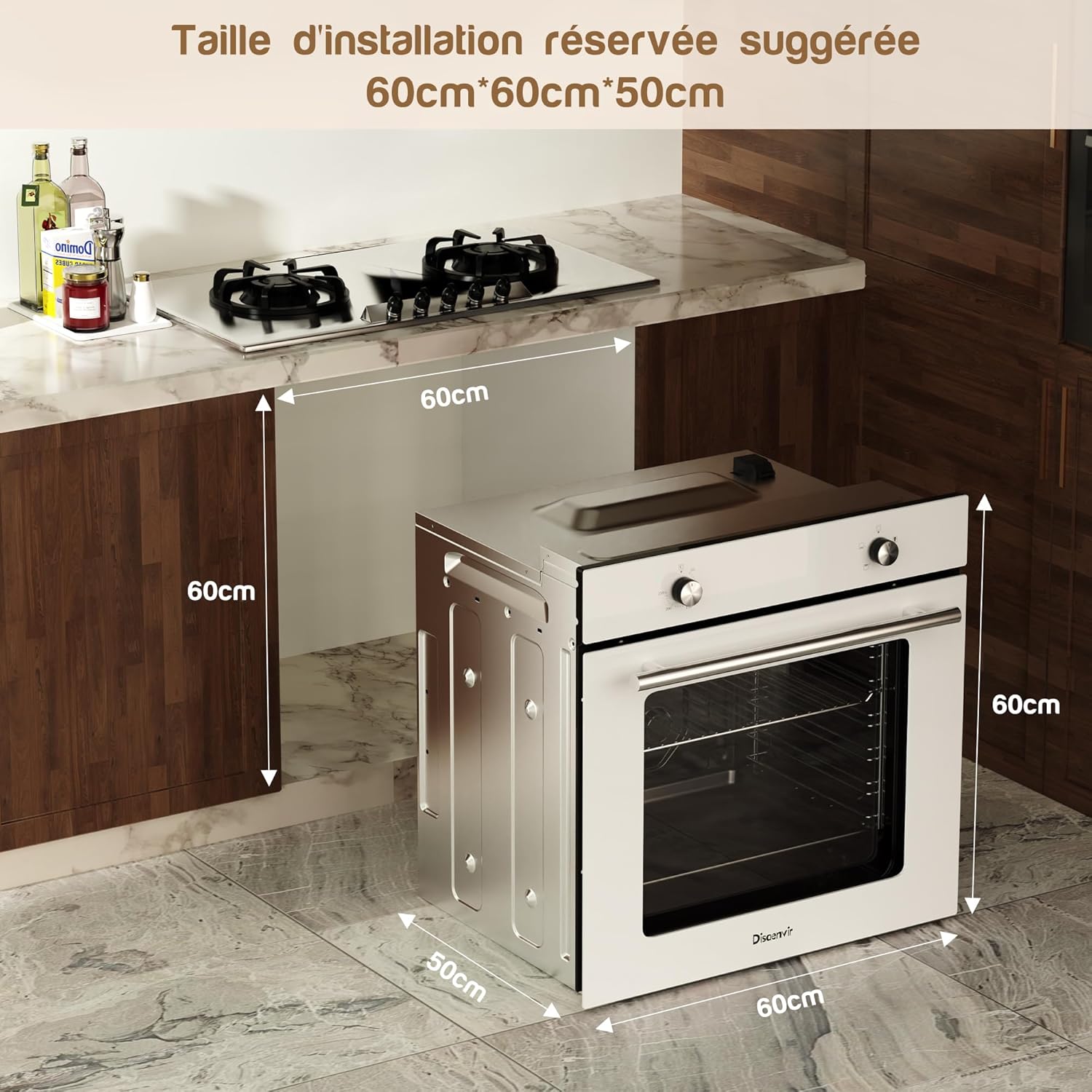 Disaenvir - four encastrable blanc 60 cm - vapeur, pizza, 65L, 3D, 4 fonctions