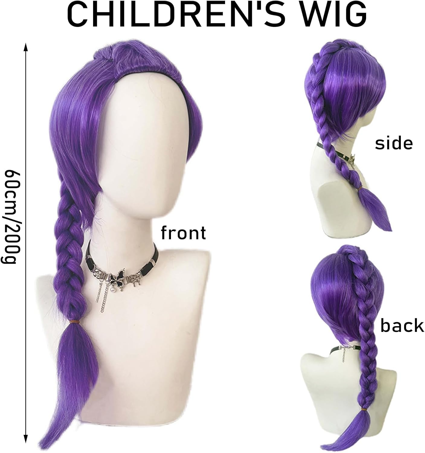 Perruque Cosplay Animé Enfant - violette tressée - accessoires cheveux pour Halloween, Comic Con, carnaval