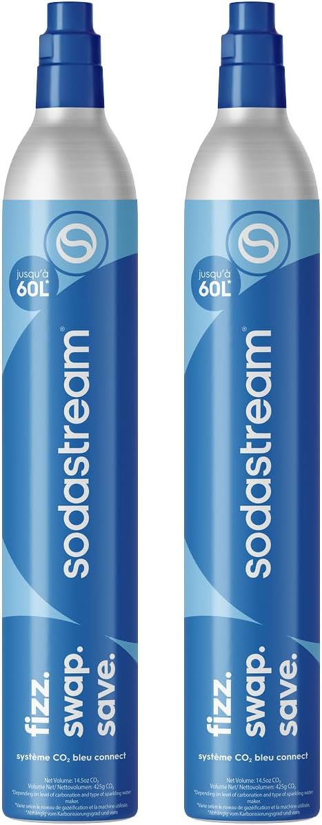 Sodastream - Lot de 2 bouteilles CO2 - 60L - compatible Spirit/Crystal/Genesis, système à visser