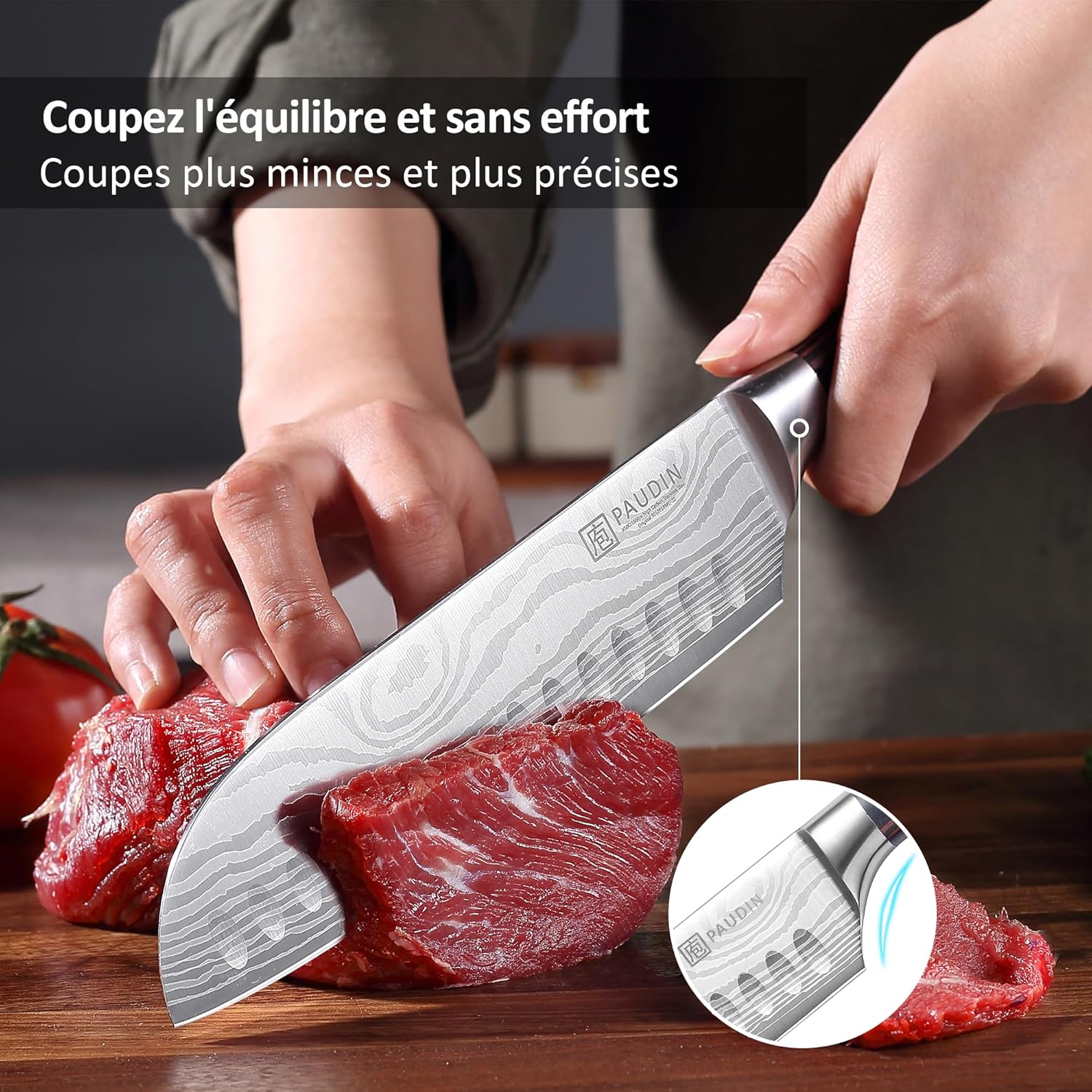 PAUDIN - Couteau Santoku série Pro - 17 cm - inox allemand, poignée ergonomique, boîte cadeau