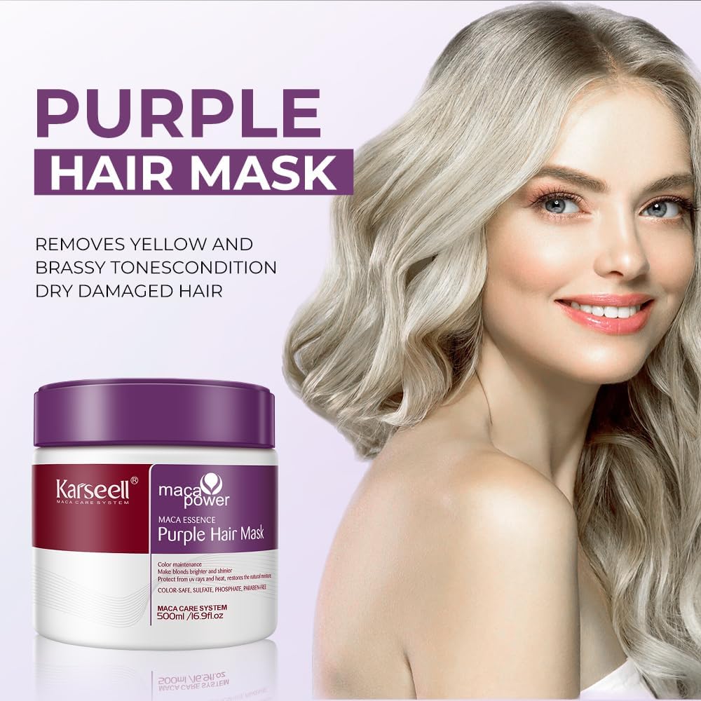 Karseell - Violet Masque Cheveux - 500ml - Neutralise reflets jaunes, répare cheveux abîmés