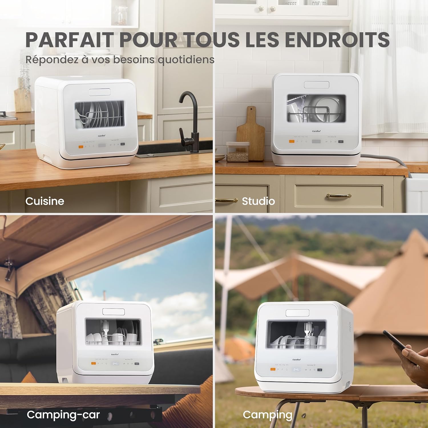 COMFEE’ - mini lave-vaisselle compact, 6 programmes, vapeur, TD305-WH