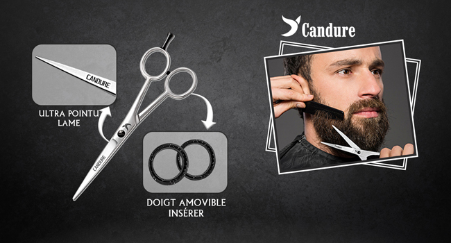 un homme avec une barbe et des ciseaux qui se coupe la barbe.