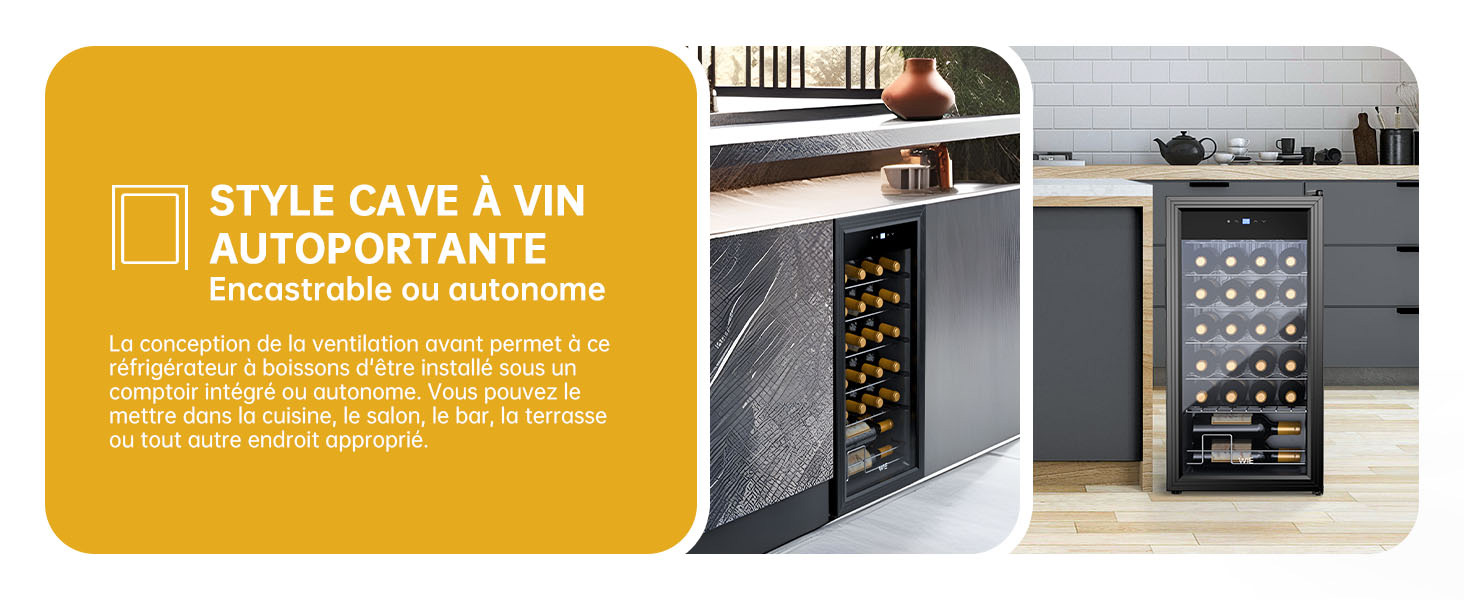 Présentoir de cave à vin encastré au design moderne, présentant plusieurs emplacements de rangement pour bouteilles dans la cuisine.