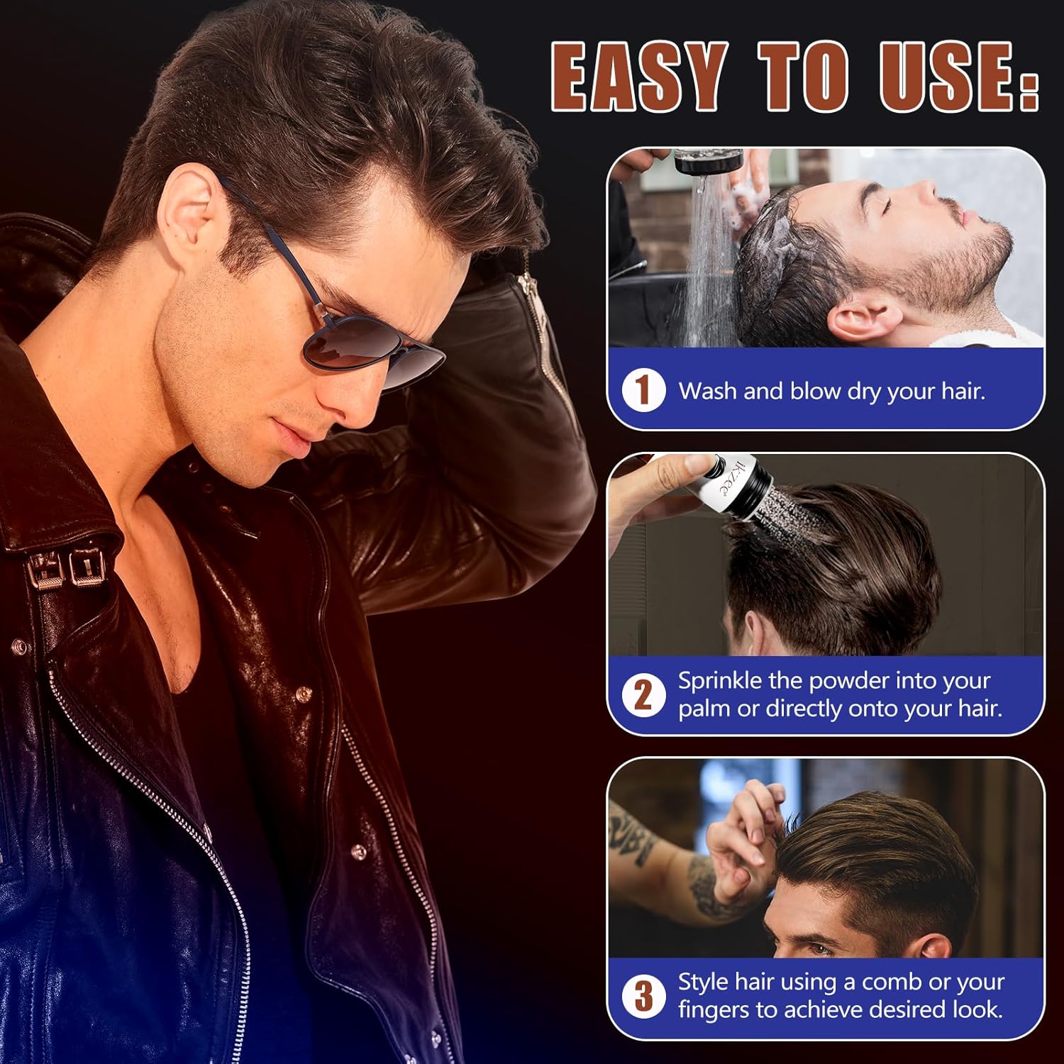 Poudre coiffante homme - texture mate, volume, tenue longue durée