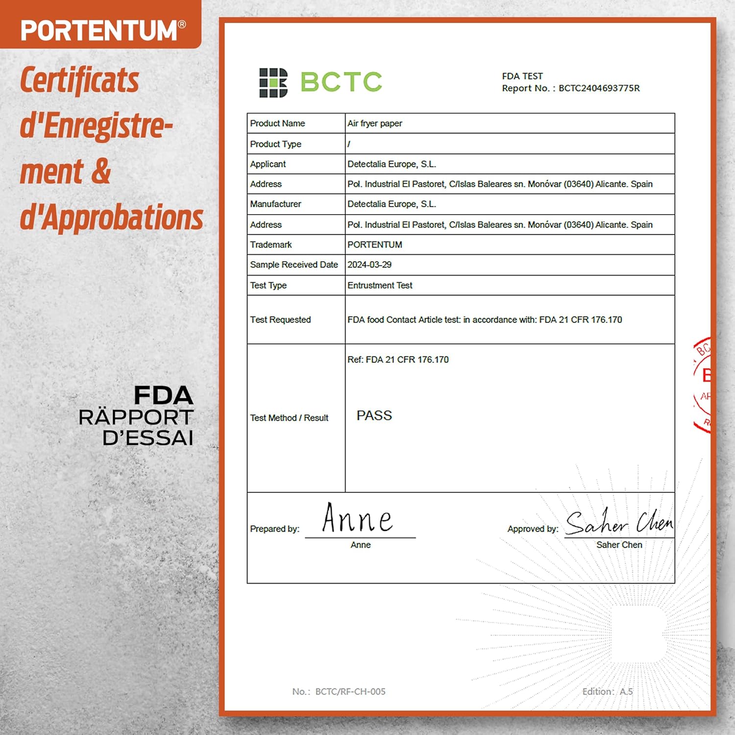 PORTENTUM - Papier cuisson air fryer - 20×24 cm, 100 pièces, BPA free, pour friteuse 5–8L