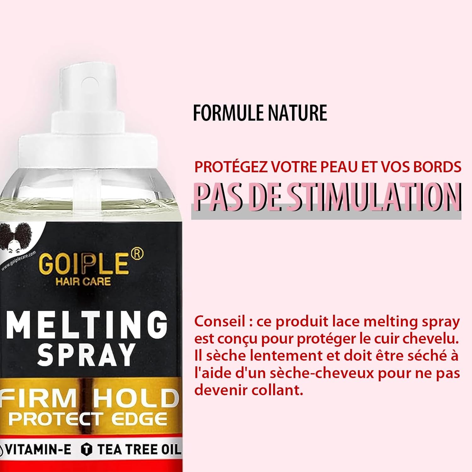 Spray adhésif perruque - finition naturelle, protection bords, tenue longue