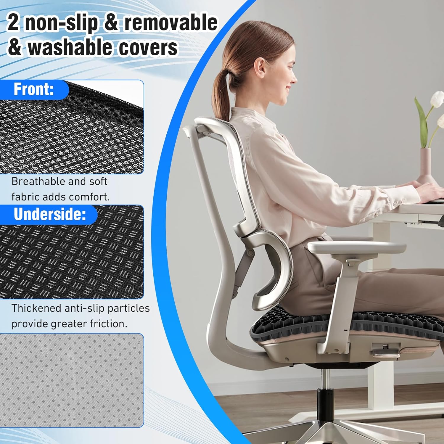 Vmingo - coussin de chaise gel respirant, housse antidérapante, soutien orthopédique, noir