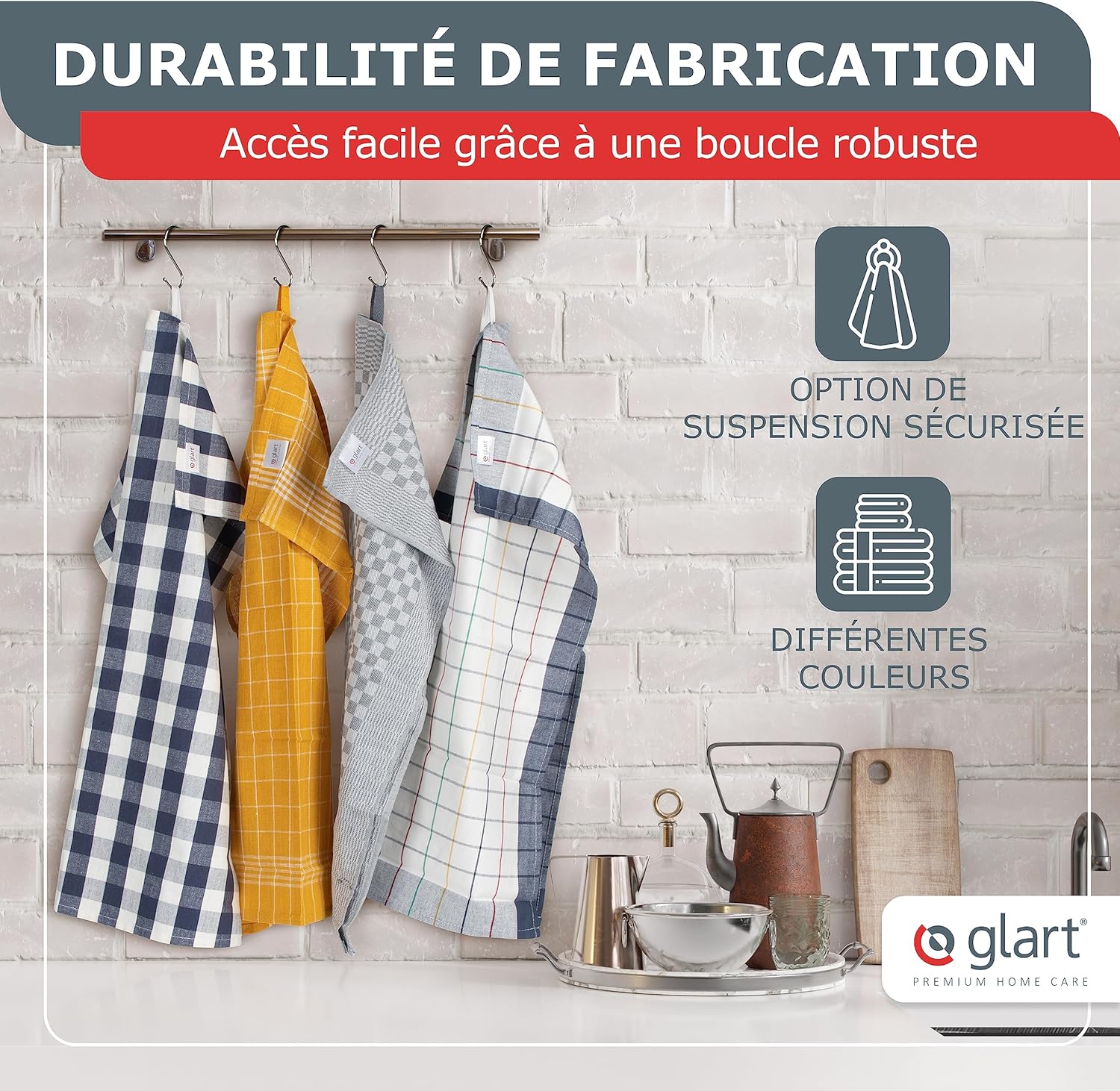 Glart - 48SG - 50x70cm - torchons coton, Oeko-Tex, sans peluche