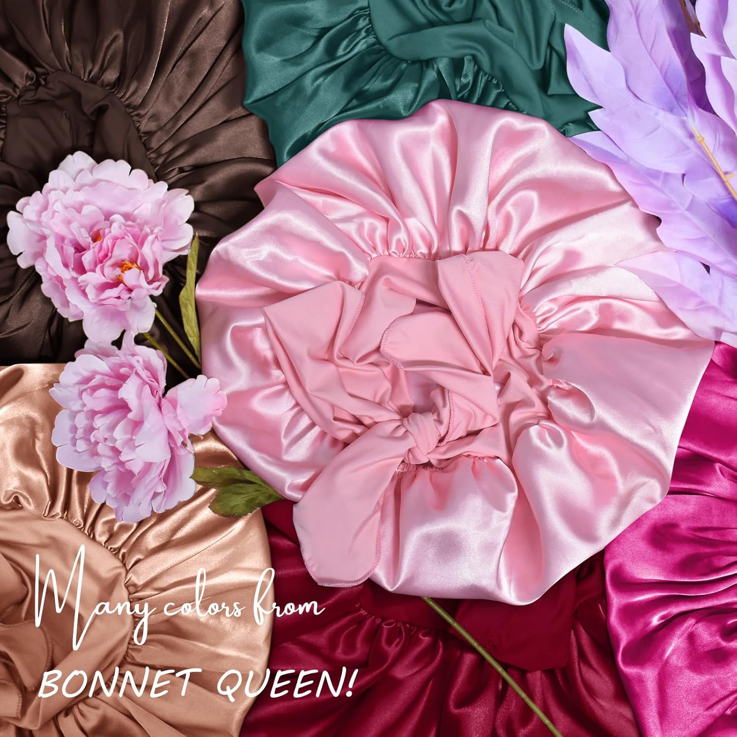 BONNET QUEEN - bonnet satin moyen - ajustable, élastique long, léopard
