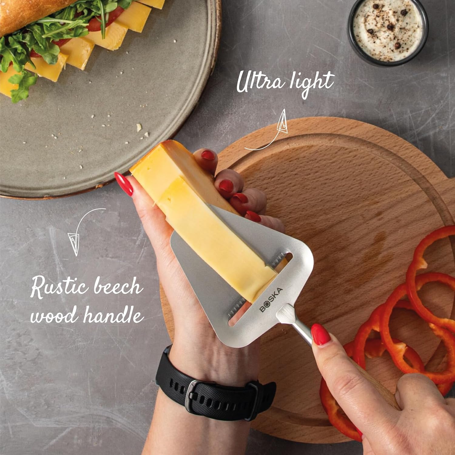 Boska - Amigo série - dimensions non précisées - acier inox, poignée bois, antiadhésif BSF