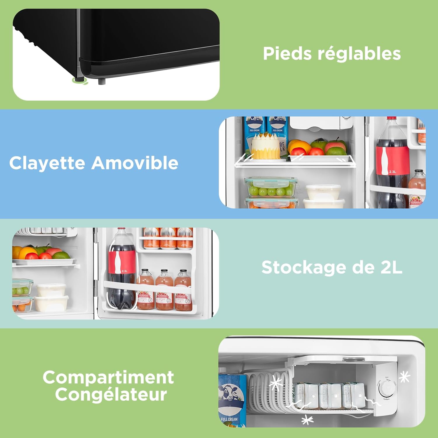 Comfee' - mini réfrigérateur rétro 47L, faible bruit, thermostat réglable, RCD50BL2EURT(E)