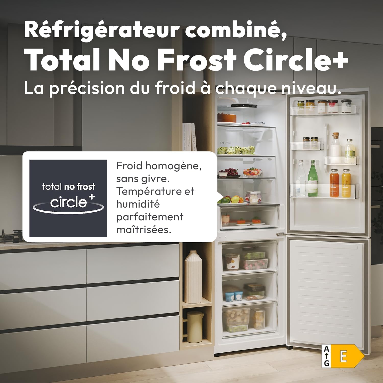 Candy - combiné Circle+ - 185x59,5x66,7 cm - No Frost, 355L, classe E - CNCQ2T618EW