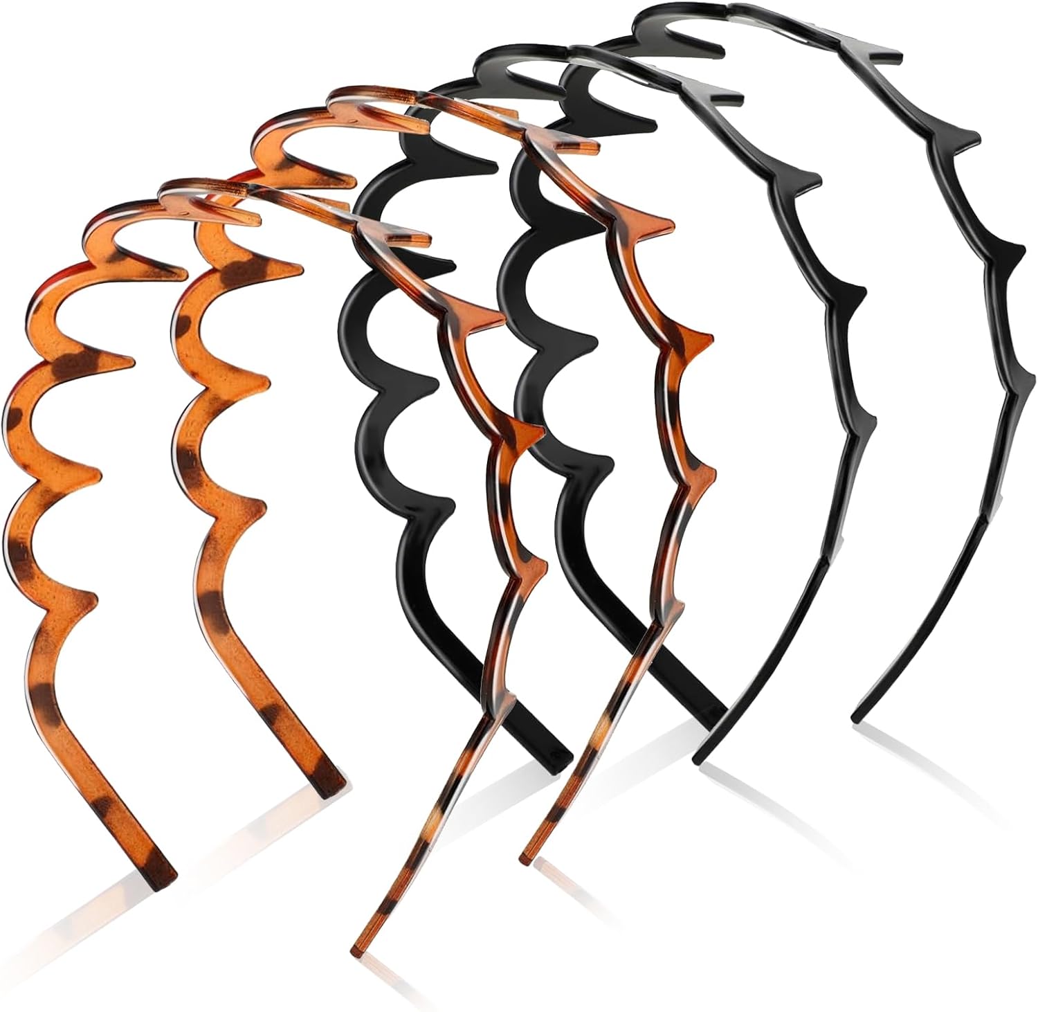 Serre-tête zig zag - lot de 4 - plastique ondulé antidérapant - Fitness, maquillage