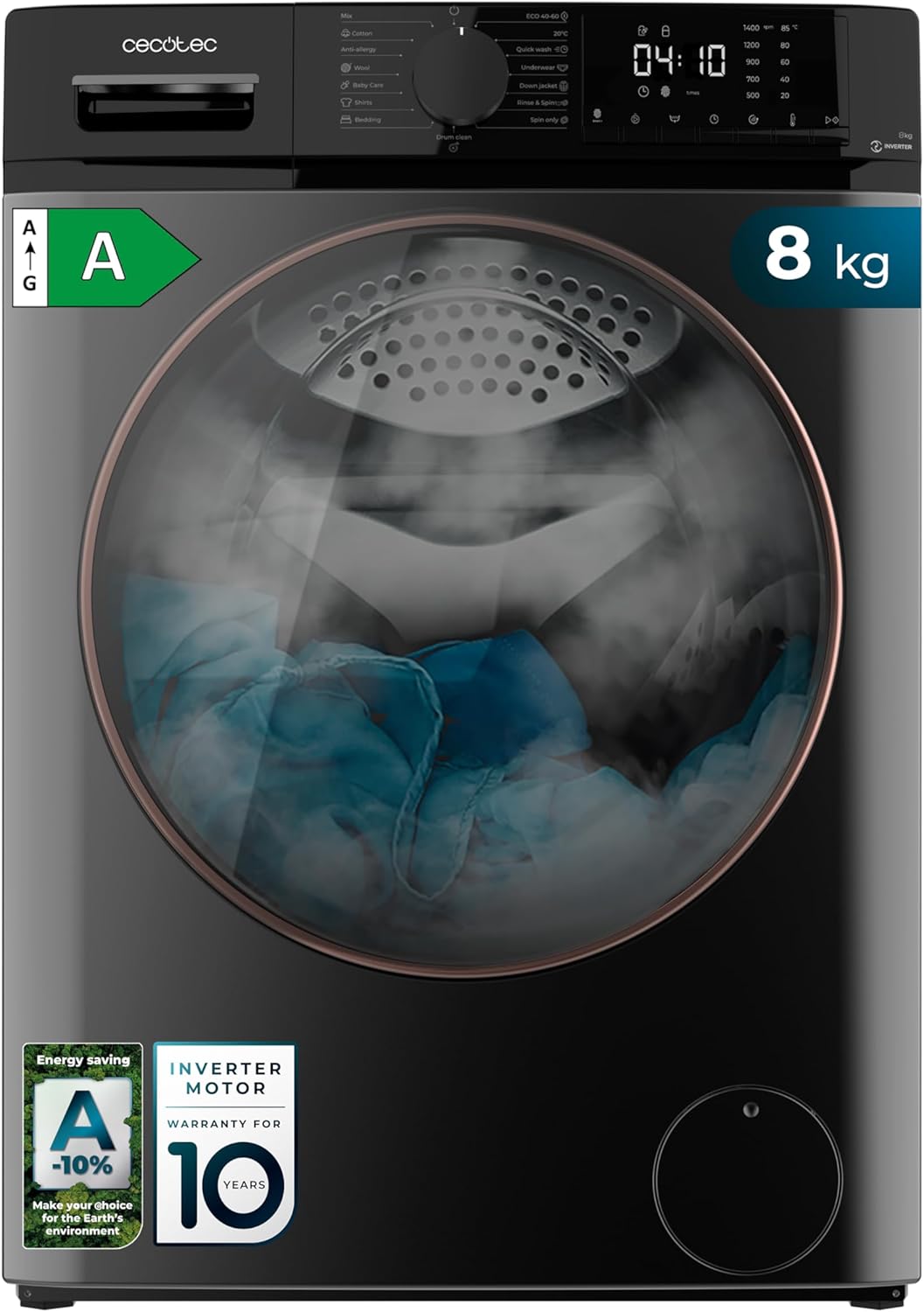 Cecotec - Bolero DressCode Série 8 kg - Inverter, Vapeur, 1400 tr/min, 15 programmes - 8610