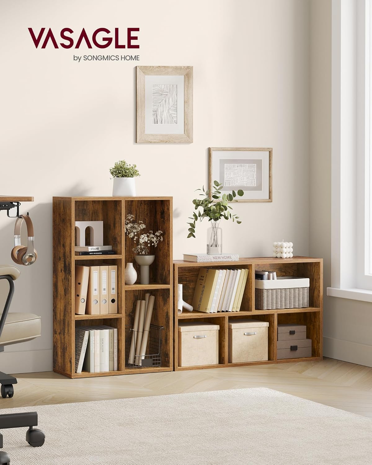 VASAGLE - Étagère cubique 5 cases, bois, rangement salon/bureau, LBC025X01