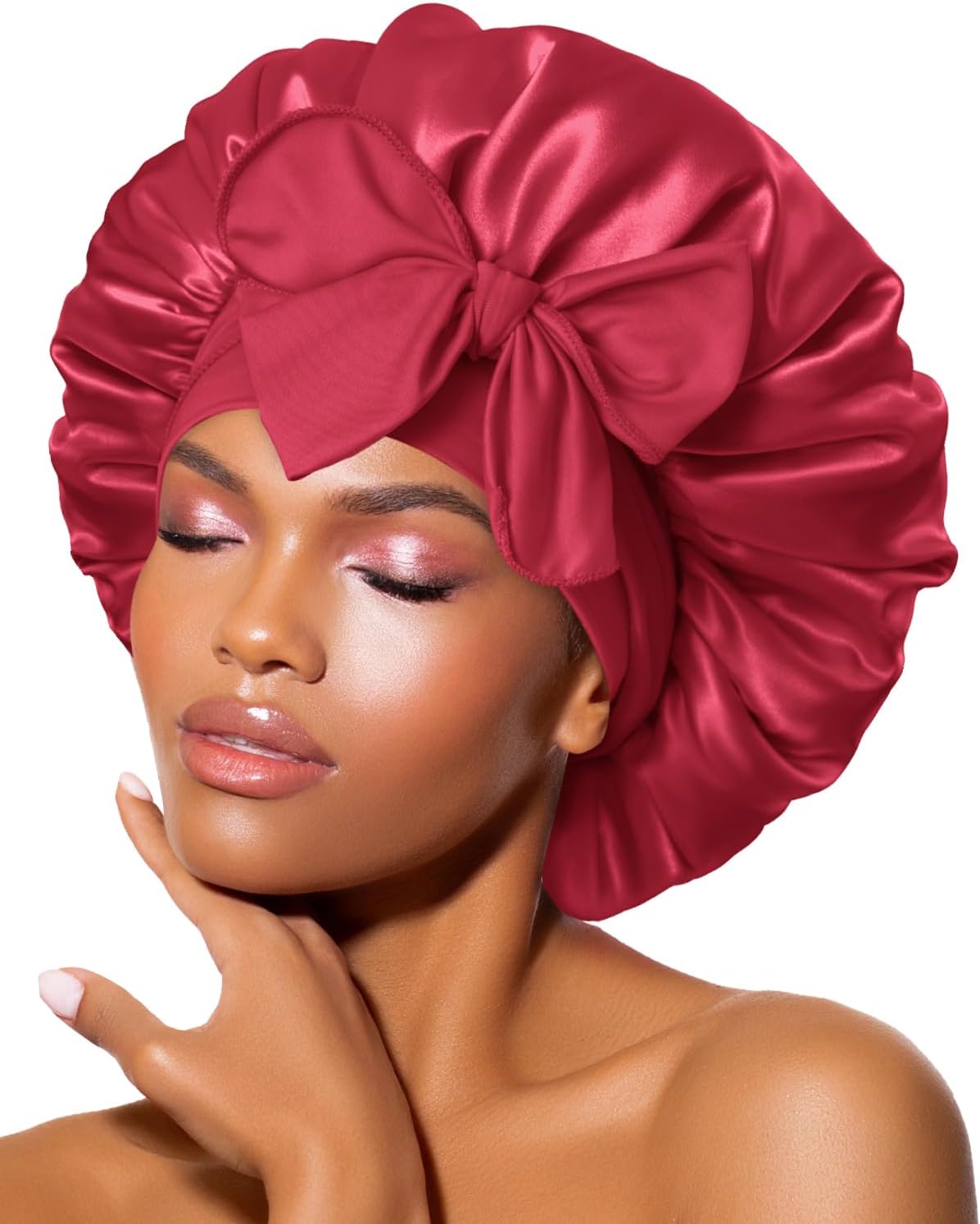 BONNET QUEEN - bonnet satin nuit réglable - moyen - bande longue, rouge