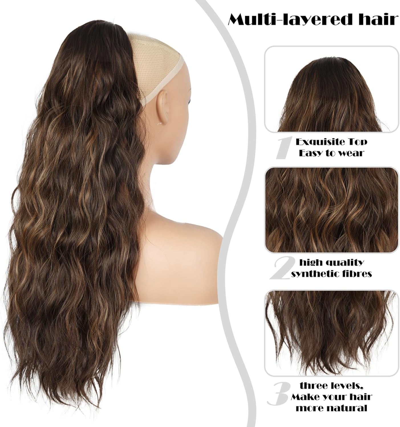 Extension Cheveux Naturel - Queue de cheval 66cm - ondulée, cordon, synthetic - 10H30A#