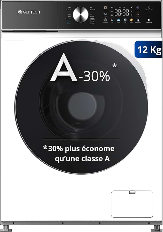 GEDTECH - lave-linge frontal 12kg, 1400tr/mn, LED, éco GLLPS121400WH