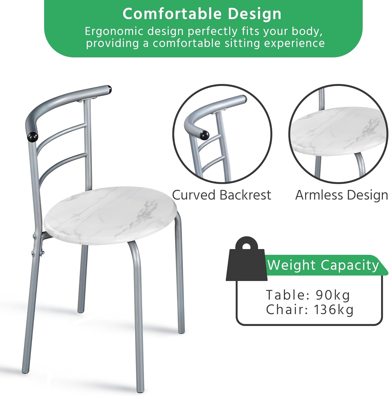 Yaheetech - Ensemble table ronde 90x53x75.5 cm - 2 chaises bois métal, porte-bouteilles