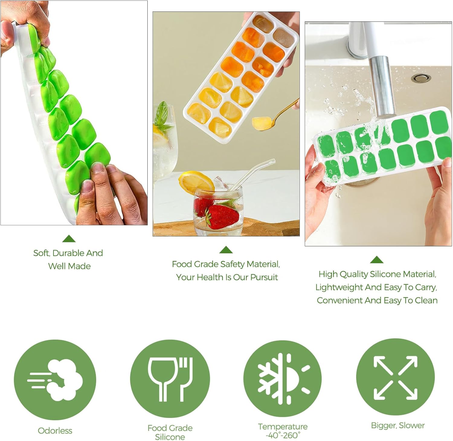 Bac à glaçons silicone - 4 pièces, couvercle, LFGB, sans BPA, facile à démouler