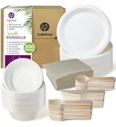 GoBeTree Vaisselle jetable de 300 pièces pour 50 personnes. Vaisselle écologique en canne à sucre...