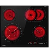 Hermitlux plaque vitrocéramique 59cm, plaque vitrocéramique 4 feux avec zones duales et ovales, 9...