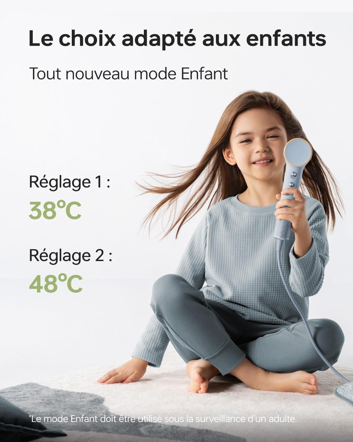 Laifen - Mini Sèche-cheveux bleu - 299g - ions négatifs, moteur brushless, séchage rapide, buse magnétique