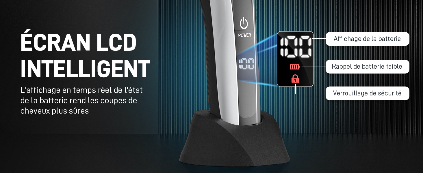 Le texte indique « ÉCRAN LCD » et « INTELLIGENT ». Interface d'affichage numérique avec icônes et indicateurs d'état sur fond sombre affichant des informations relatives à la voiture.