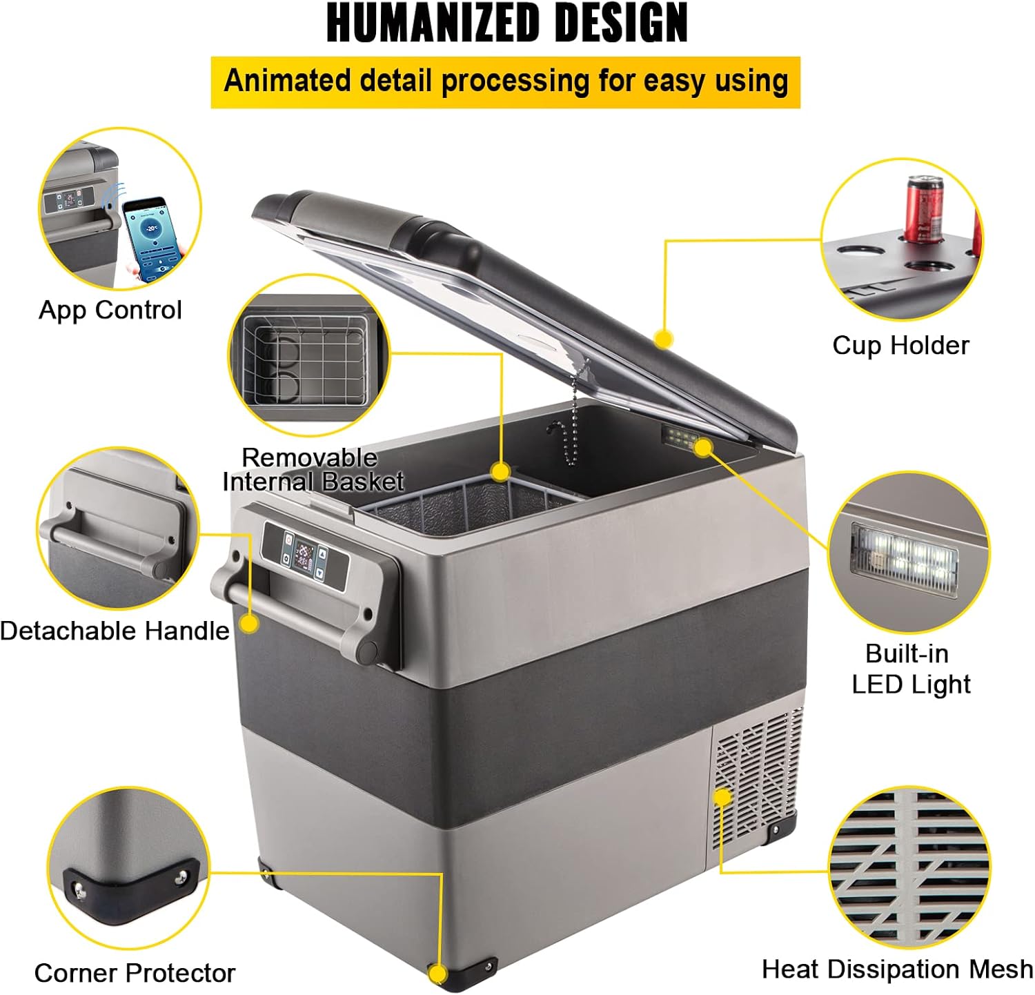 VEVOR - Glacière électrique 55L, 69x34,5x53,1cm, -20 à 20°C, réfrigérateur portable
