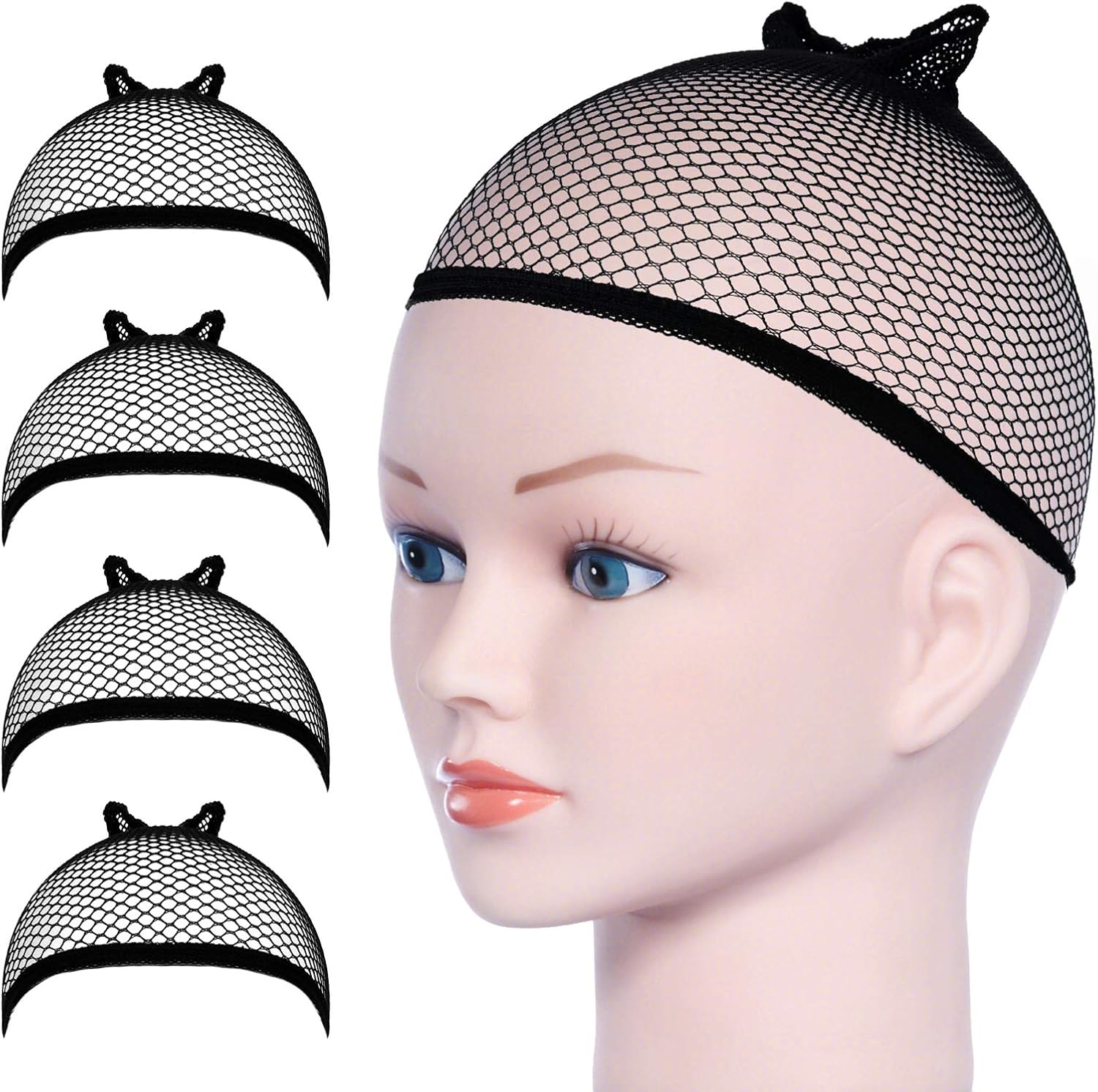 URAQT - Bonnet perruque filet unisexe - 4 pièces - nude et noir