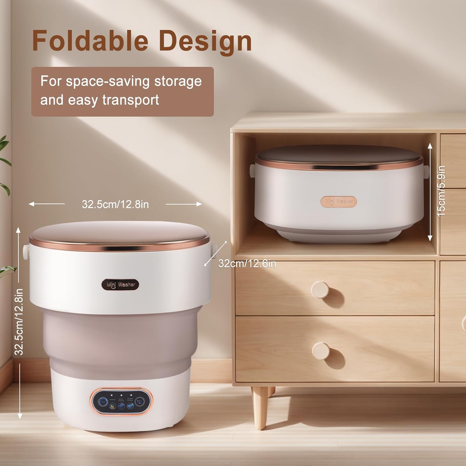 Mini machine à laver portable - 15L - pliable, panier essorage, usage compact