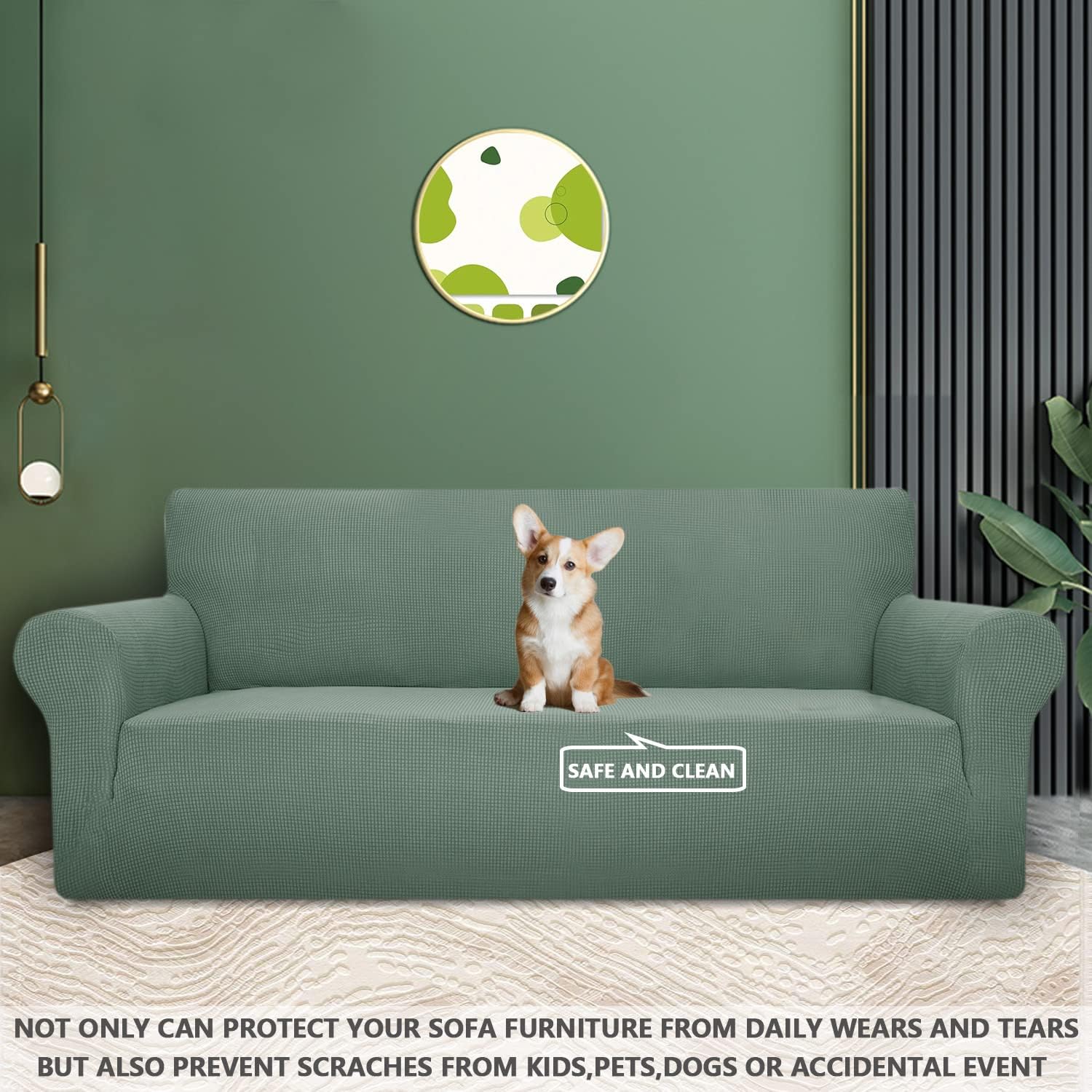 Housse canapé extensible 3 places, vert, lavable, antidérapante, moderne