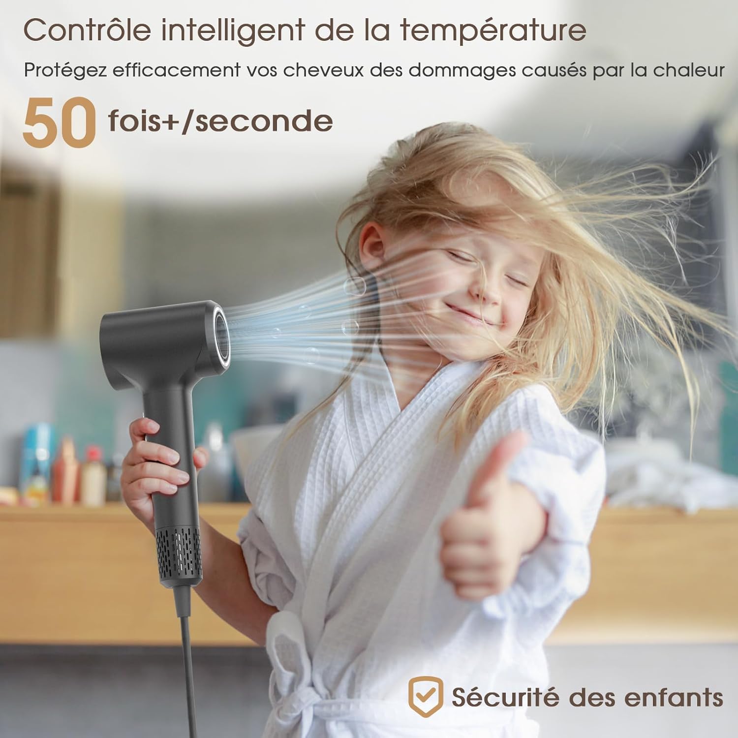 Sèche-cheveux - moteur 110 000 tr/min, 1500W, séchage rapide, 57 dB