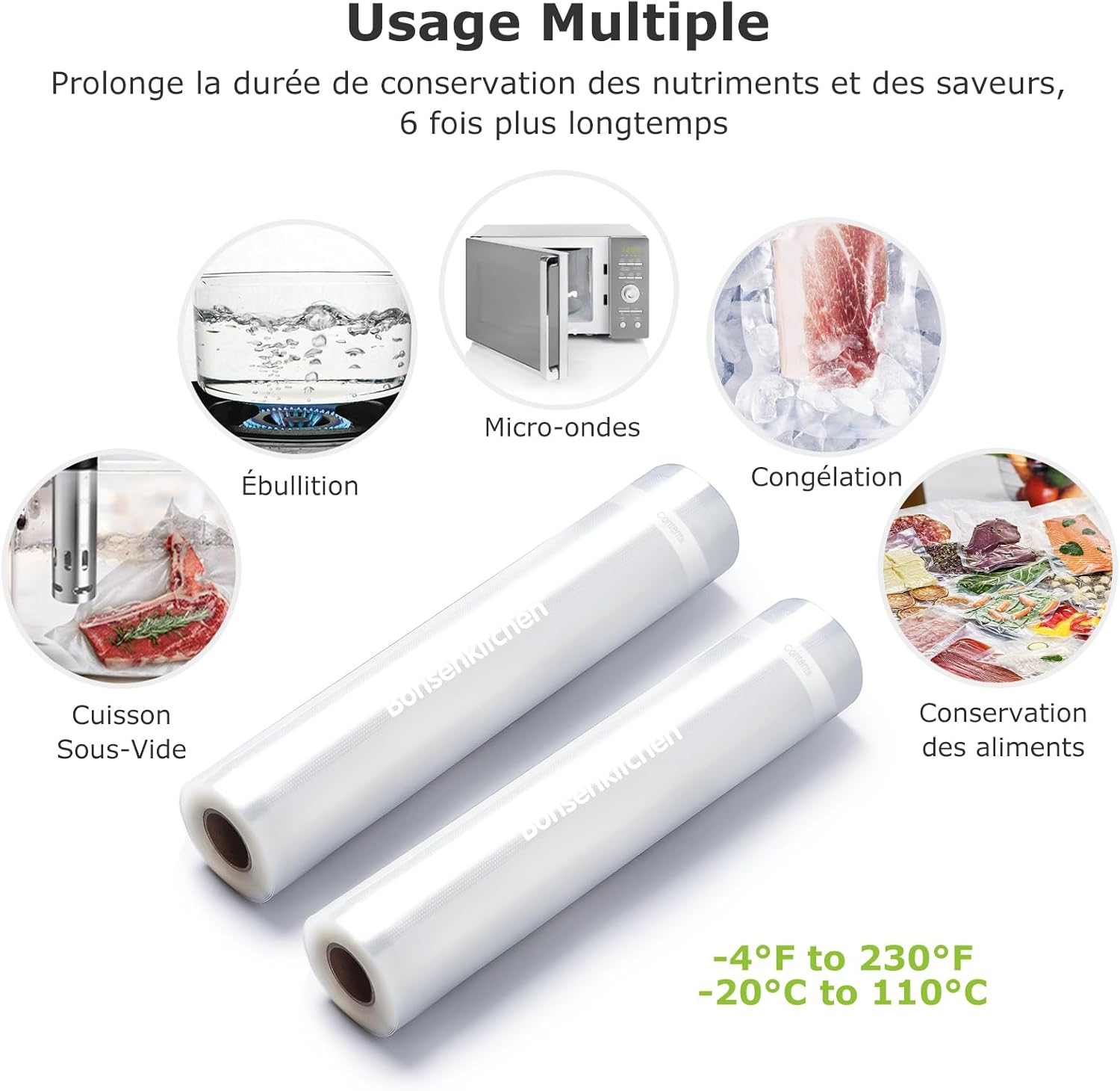 Bonsenkitchen - rouleau sous vide série VB - 20x600cm - lot 2, conservation et cuisson, VB3206