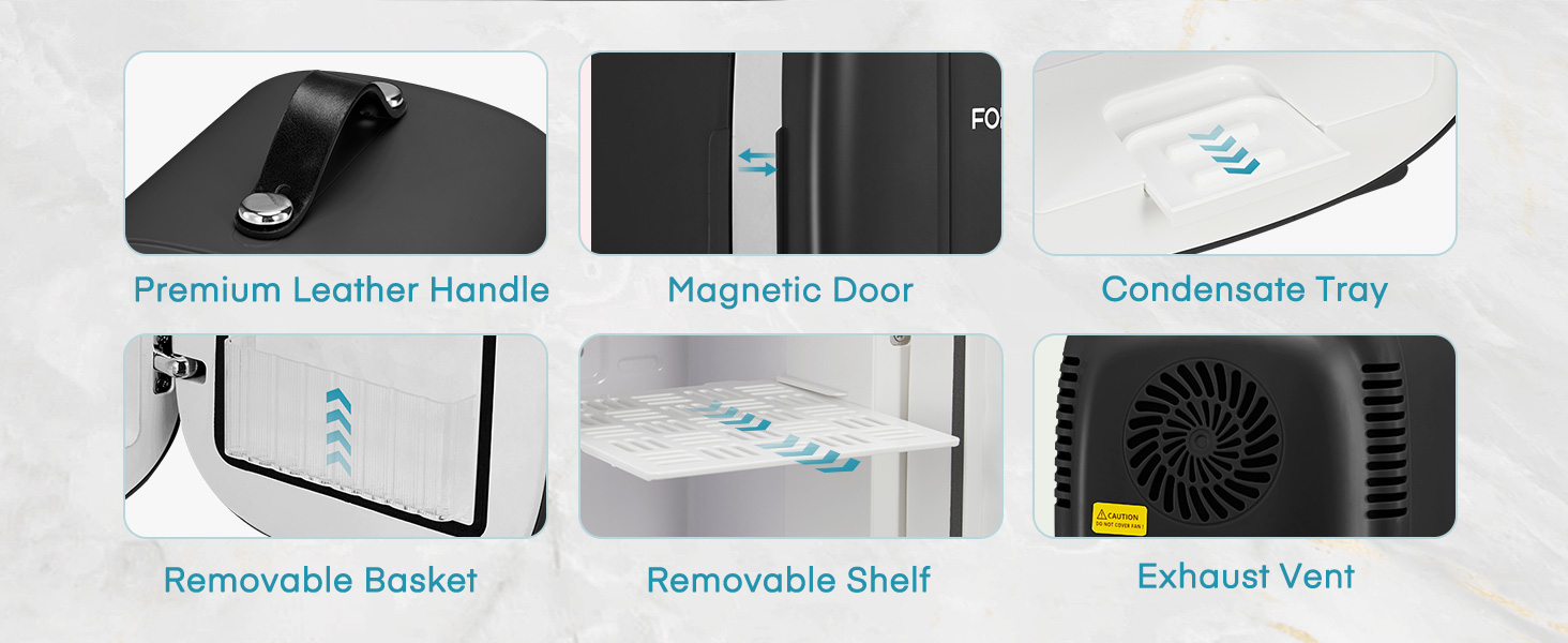 Le texte indique « Stockage intelligent », « Neat & Tidy », « Clutter Control ». Système de rangement des produits illustré avec des jouets en peluche et des objets soigneusement organisés dans des compartiments gris sur une surface en bois.