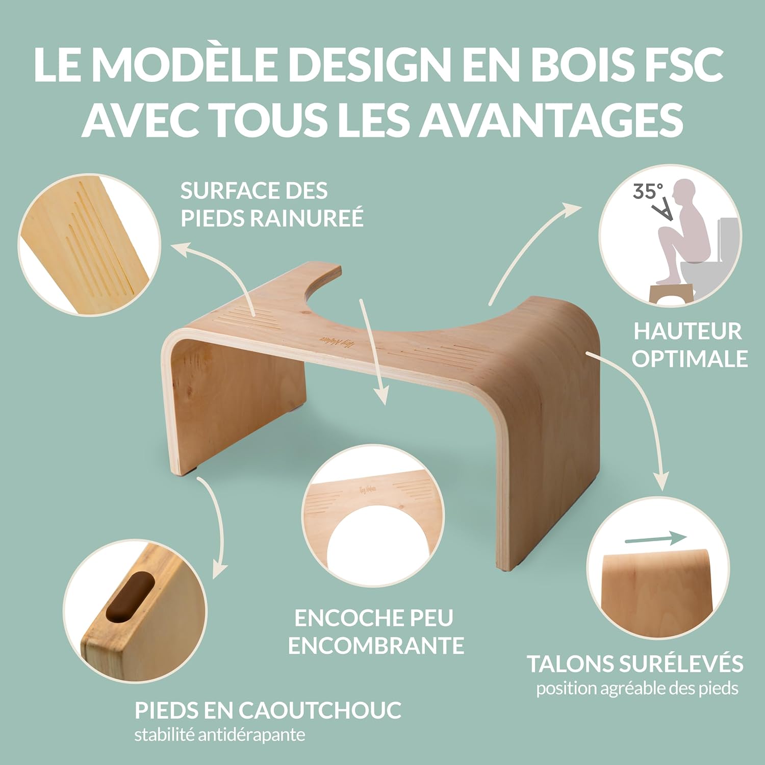 Nature HOCA - tabouret WC bois FSC - ergonomique - aide constipation
