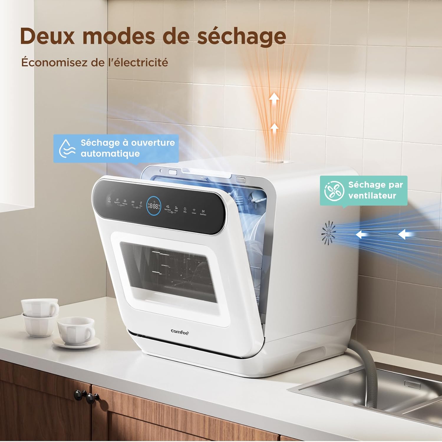 COMFEE' - lave-vaisselle série S110W - compact 3 couverts - 7 programmes, écran LED, démarrage différé - MFD42S110W-IT