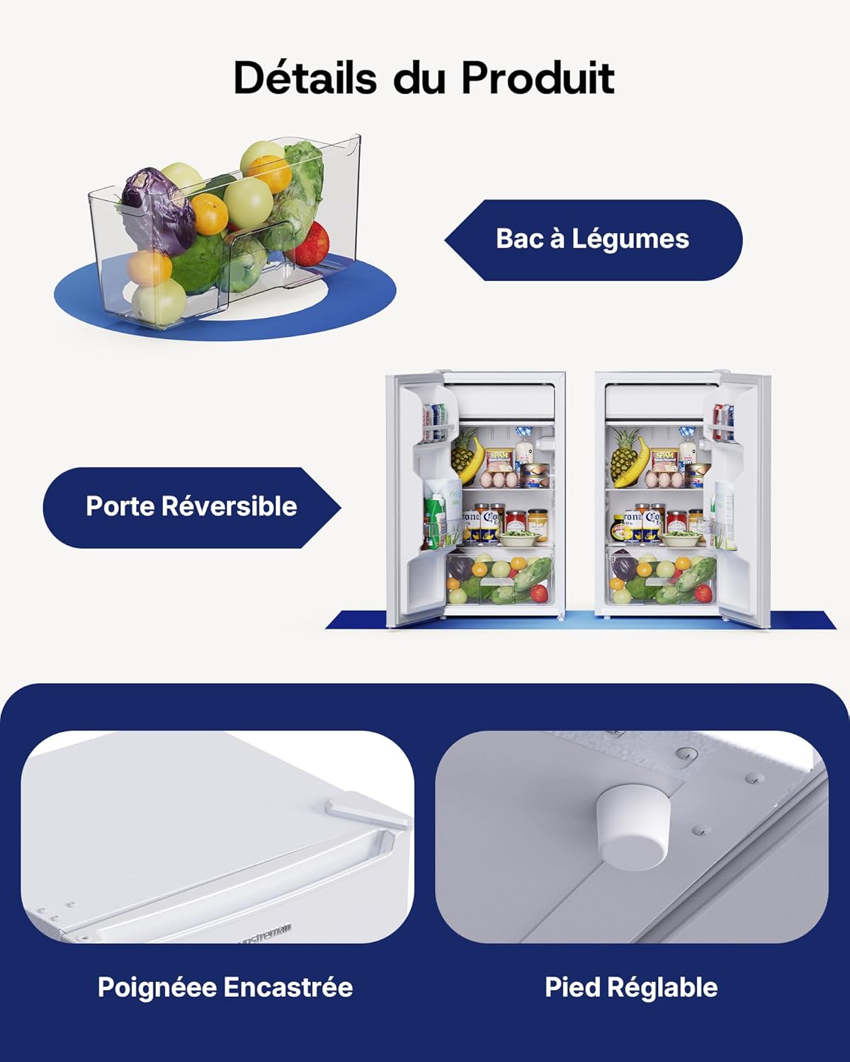 Upstreman - petit frigo 85L - éclairage, thermostat, porte réversible - CR85