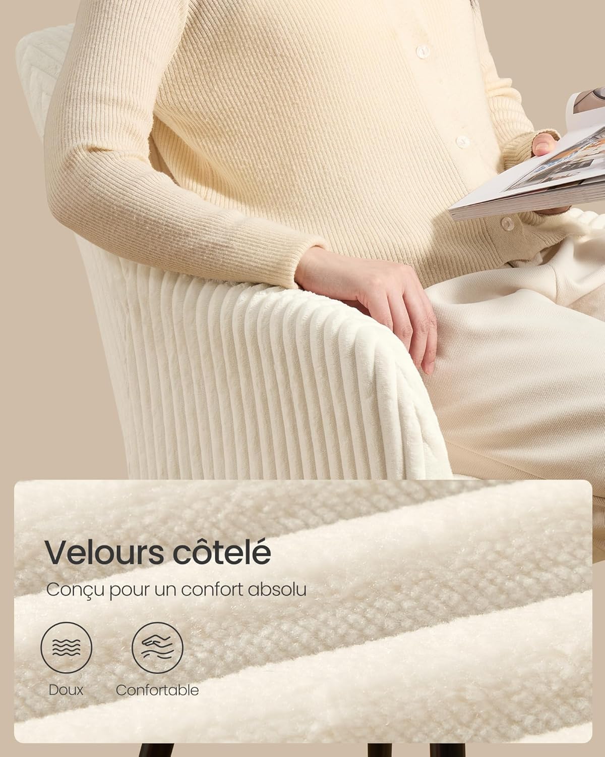 SONGMICS - chaises salle à manger velours, 120 kg, accoudoirs, métal, LDC087WD01-4J