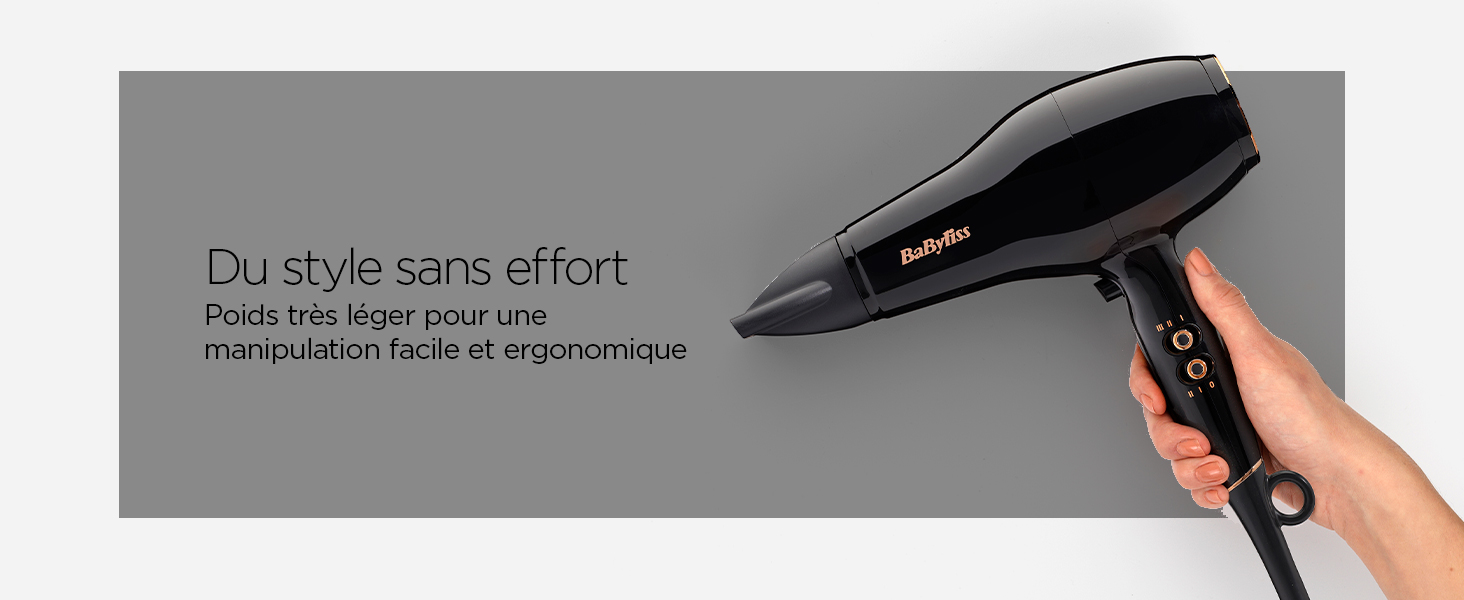 BaByliss, sèche-cheveux Power Pro 2300, D5245E, séchage rapide, fonction ionique anti-fizz, séche
