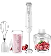 FRESKO Mixeur Plongeant 4 en 1, 1000W en Acier Inoxydable, 12 Vitesses et Turbo, avec Hachoir de ...