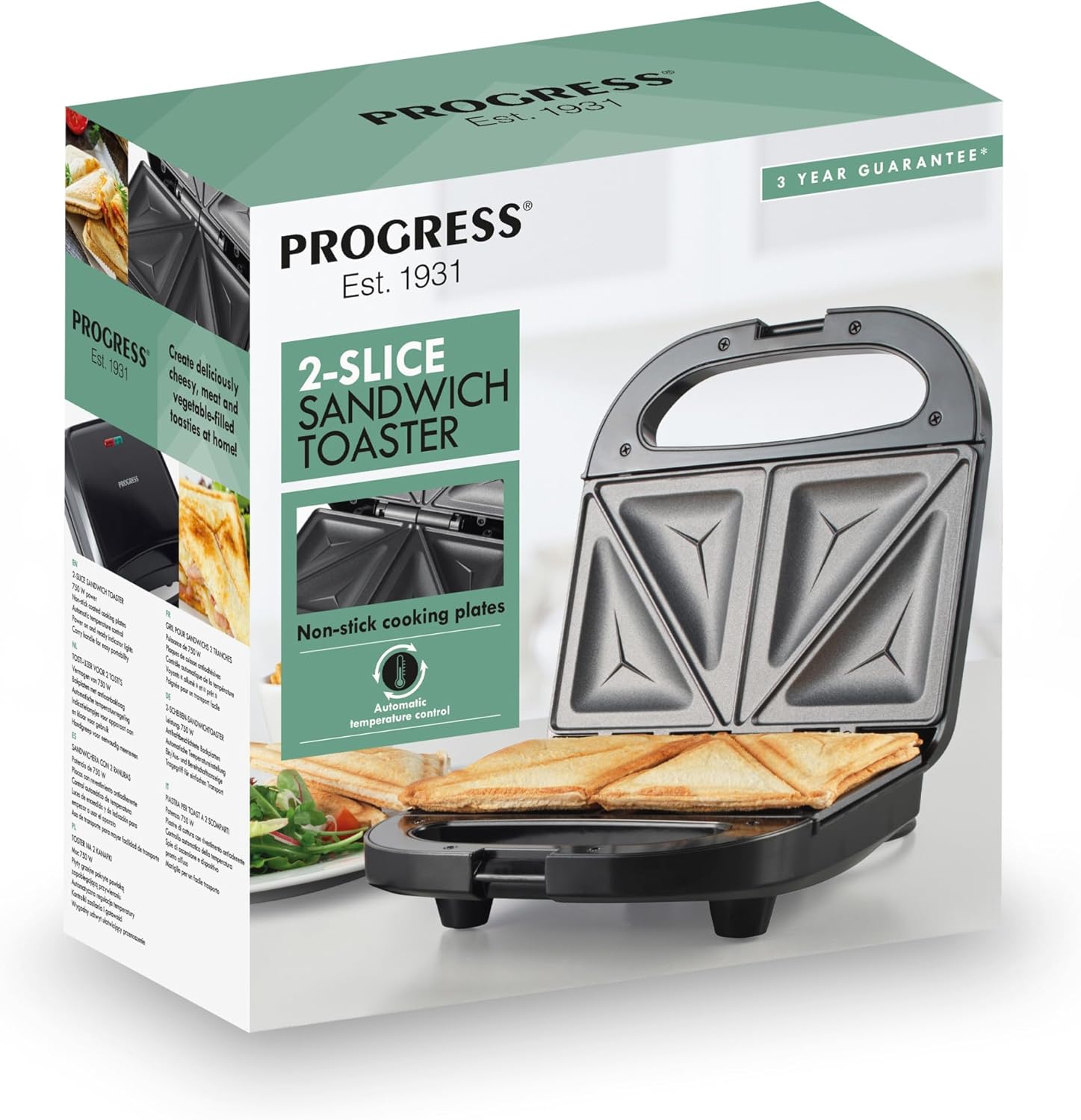 Progress - Grille-pain 2 parts - plaques antiadhésives, 750W, température auto, EK5851P