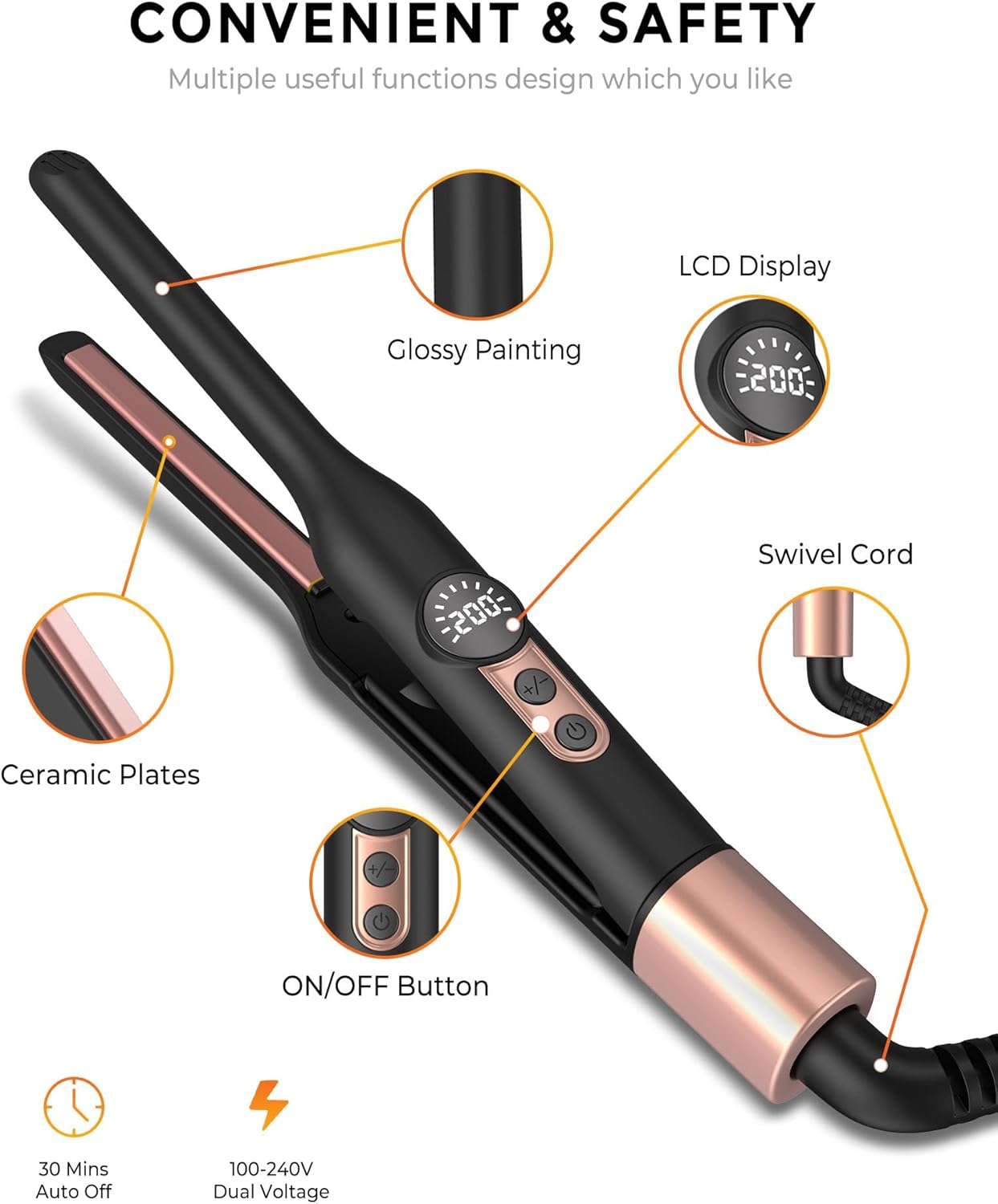 Mini fer à lisser - ionique 2en1, compact, voyage, cheveux courts