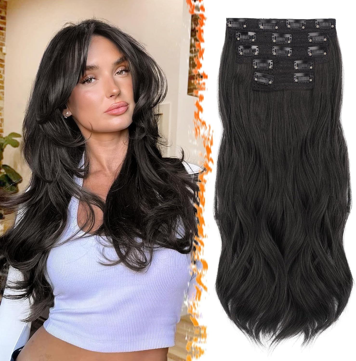 BARSDAR - Extensions à clips ondulées 50cm - synthétiques noir marron