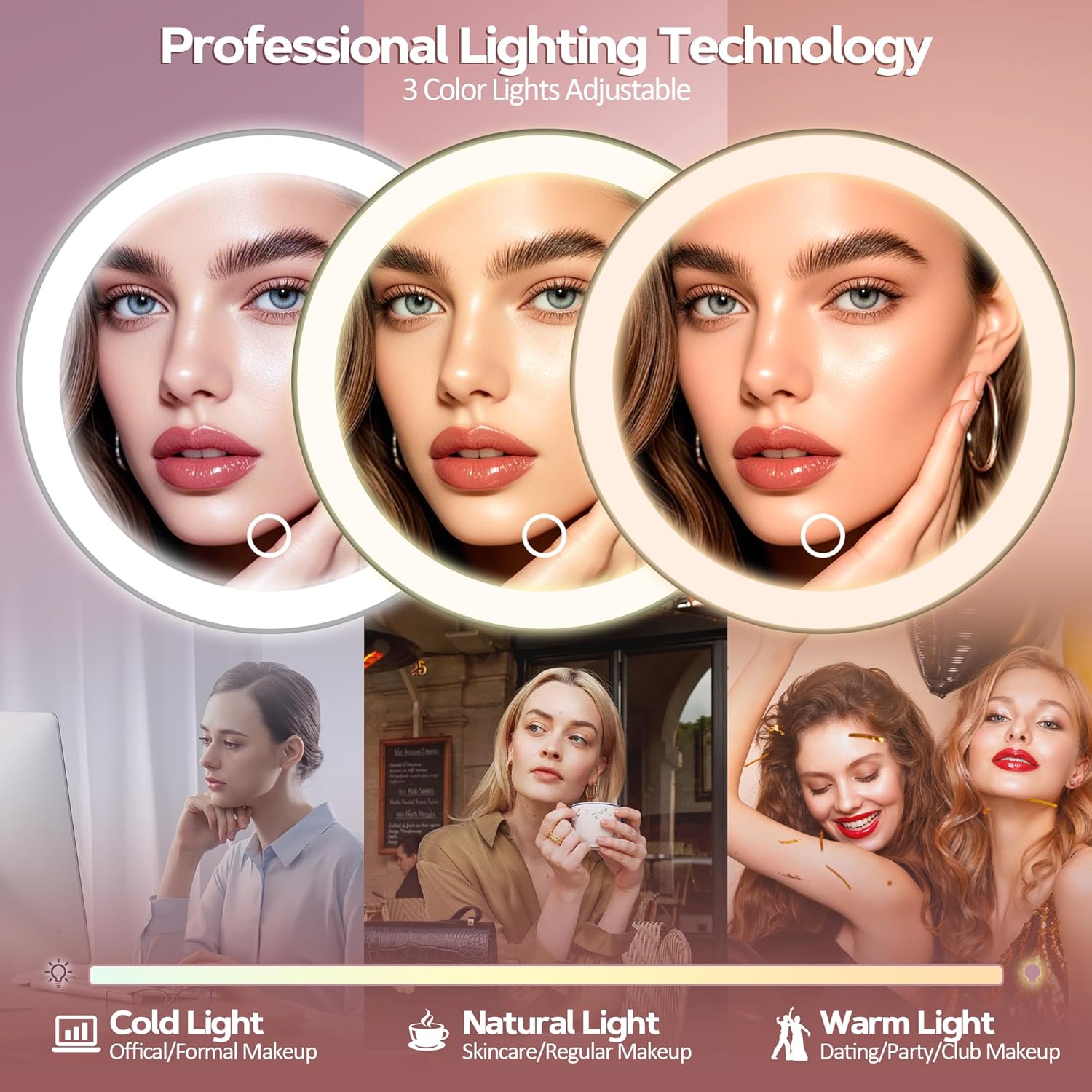 Miroir grossissant - 30x, ventouse, éclairage LED, intensité variable, noir