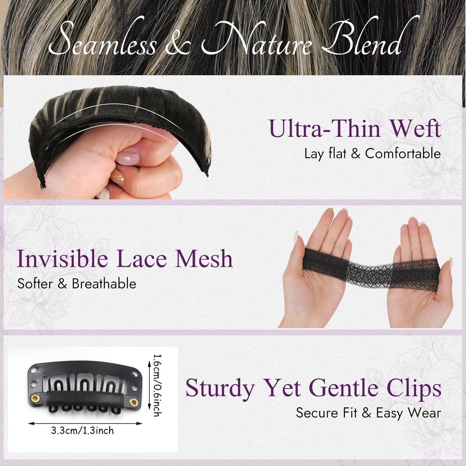 BARSDAR - extension à clips ondulée 50cm, noir/blond, lot 5pcs