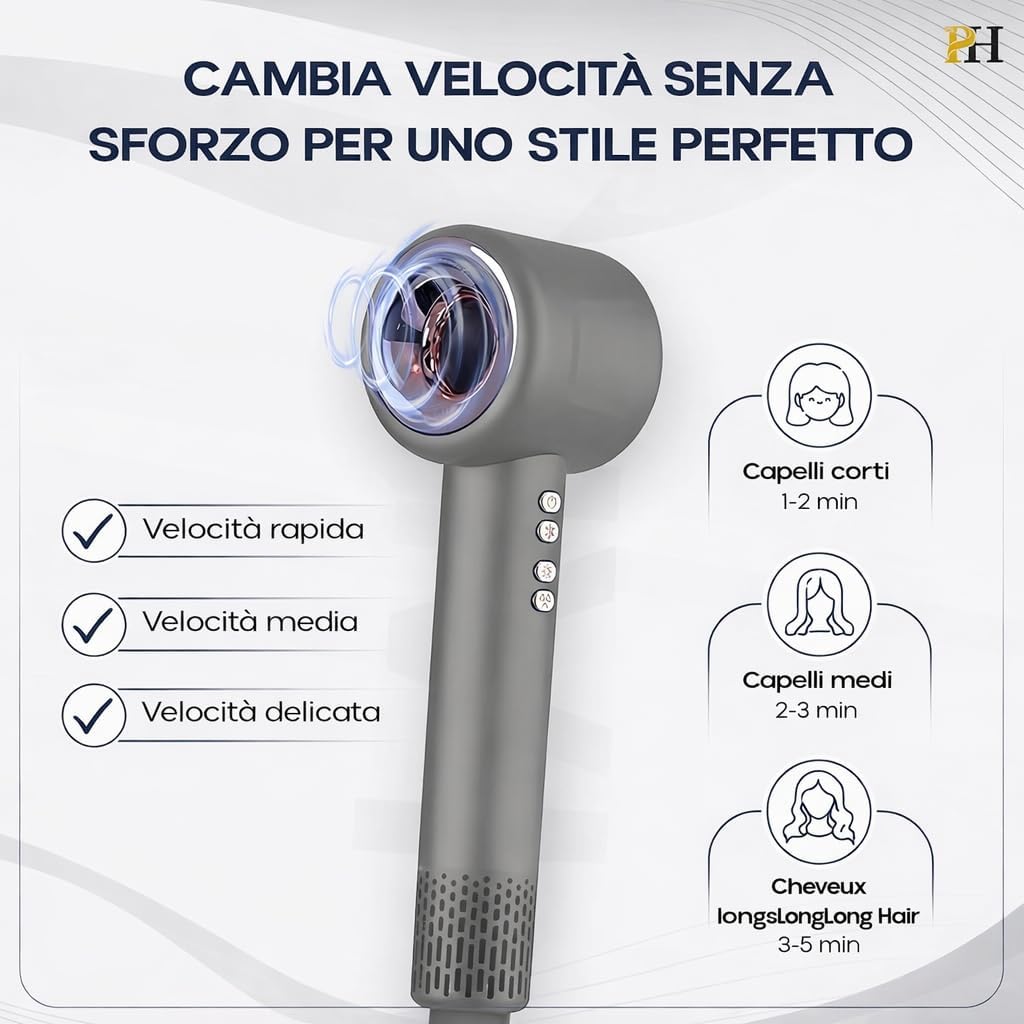 Sèche-cheveux compact, ionique, léger, diffuseur, brushing, 2 ans